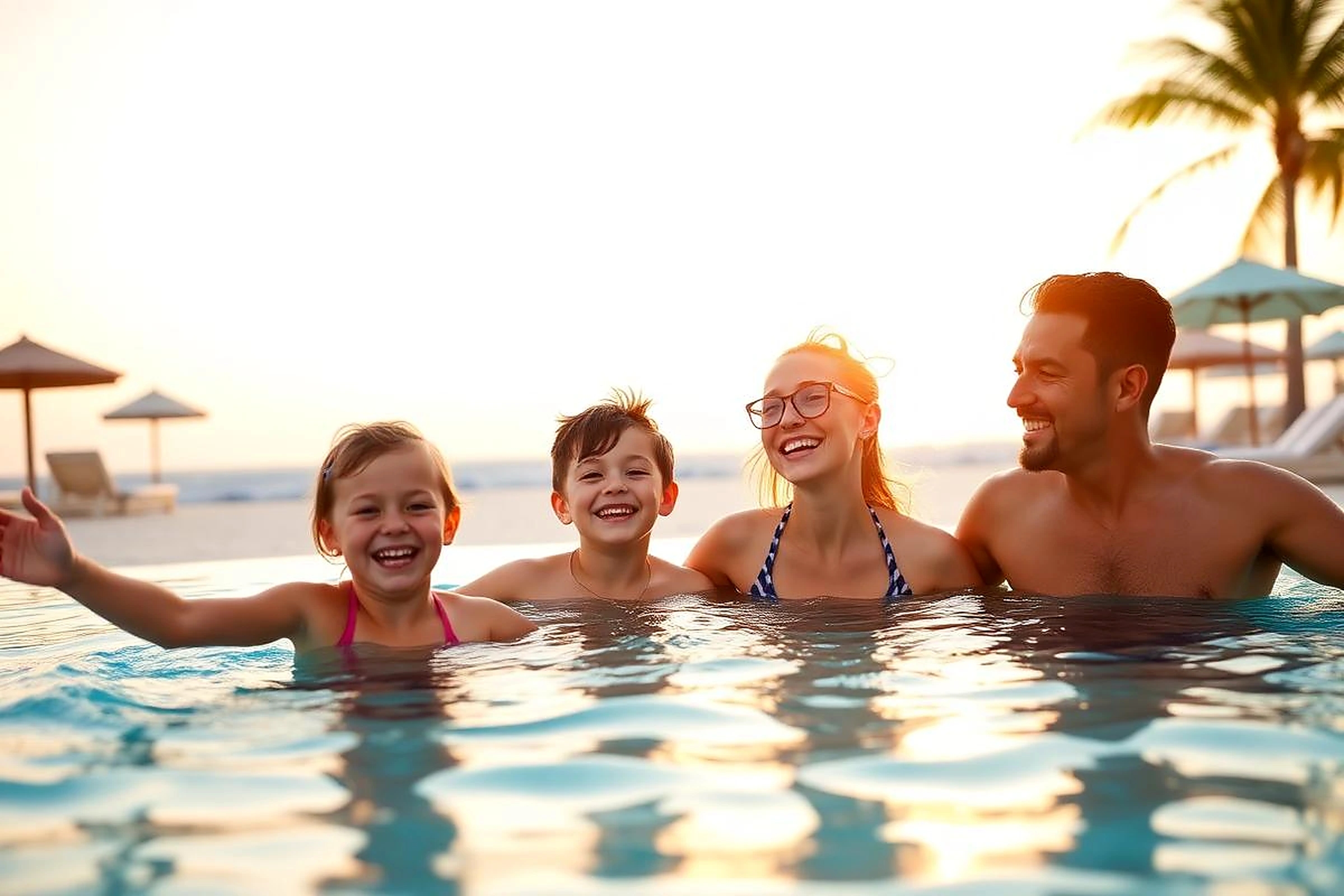 Family enjoying quality time together at a resort pool