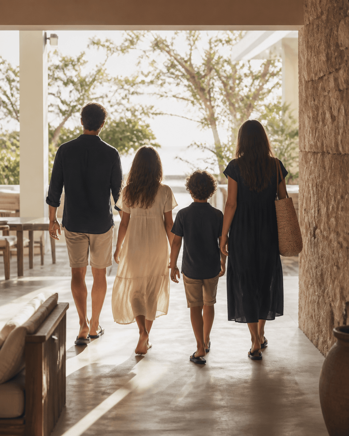 Family beginning a thoughtfully planned holiday journey together