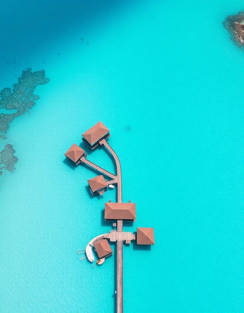 Overwater villas surrounded by clear turquoise water in the Maldives