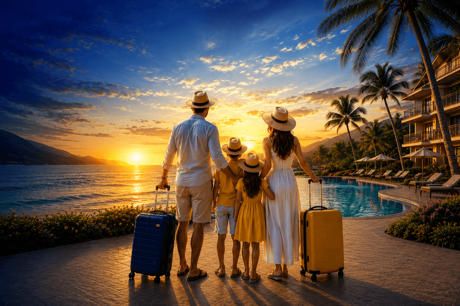 Family arriving together for a memorable resort holiday